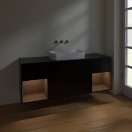 Тумба під раковину Villeroy & Boch Finion 160х50,1 см із підсвічуванням МДФ чорний матовий лак/скло чорне матове F742GNPD