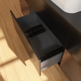 Тумба під раковину Villeroy & Boch Finion 160х50,1 см із підсвічуванням МДФ чорний матовий лак/скло чорне матове F742GNPD