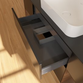 Тумба під раковину Villeroy & Boch Finion 160х50,1 см із підсвічуванням МДФ чорний матовий лак/скло чорне матове F742GNPD