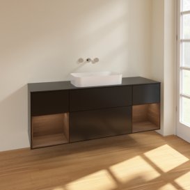 Тумба під раковину Villeroy & Boch Finion 160х50,1 см із підсвічуванням МДФ чорний матовий лак/скло чорне матове F742GNPD