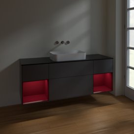 Тумба под раковину Villeroy & Boch Finion 160х50,1 см с подсветкой МДФ антрацит матовый лак/стекло черное матовое F742HBGK