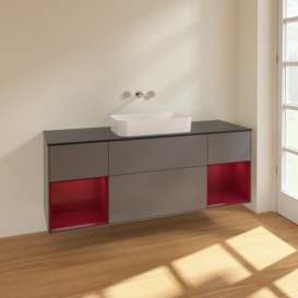 Тумба под раковину Villeroy & Boch Finion 160х50,1 см с подсветкой МДФ антрацит матовый лак/стекло черное матовое F742HBGK