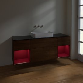 Тумба под раковину Villeroy & Boch Finion 160х50,1 см с подсветкой МДФ шпон грецкого ореха/стекло черное матовое F742HBGN