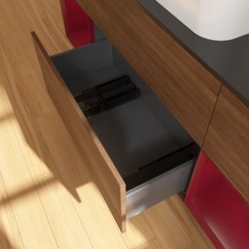 Тумба под раковину Villeroy & Boch Finion 160х50,1 см с подсветкой МДФ шпон грецкого ореха/стекло черное матовое F742HBGN