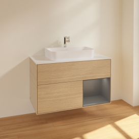 Тумба під раковину Villeroy & Boch Finion 100х50,1 см із підсвічуванням МДФ шпон дуба/скло біле матове F371GKPC