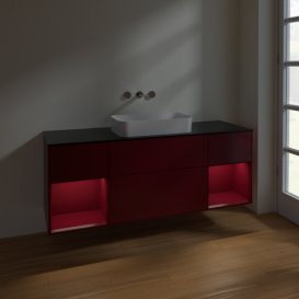 Тумба под раковину Villeroy & Boch Finion 160х50,1 см с подсветкой МДФ пион матовый лак/стекло черное матовое F742HBHB