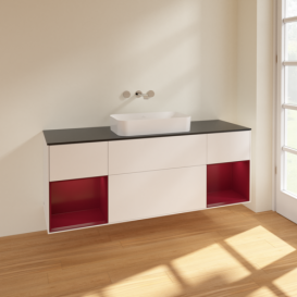 Тумба під раковину Villeroy & Boch Finion 160х50,1 см із підсвічуванням МДФ білий матовий лак/скло чорне матове F742HBMT