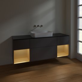 Тумба під раковину Villeroy & Boch Finion 160х50,1 см із підсвічуванням МДФ антрацит матовий лак/скло чорне матове F742HFGK