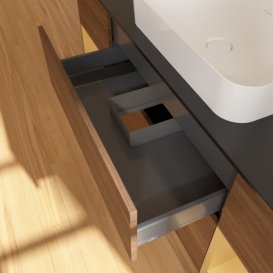 Тумба под раковину Villeroy & Boch Finion 160х50,1 см с подсветкой МДФ шпон грецкого ореха/стекло черное матовое F742HFGN