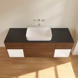 Тумба под раковину Villeroy & Boch Finion 160х50,1 см с подсветкой МДФ шпон грецкого ореха/стекло черное матовое F742MTGN