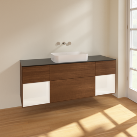 Тумба под раковину Villeroy & Boch Finion 160х50,1 см с подсветкой МДФ шпон грецкого ореха/стекло черное матовое F742MTGN