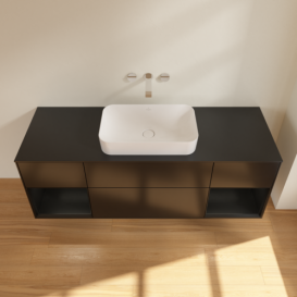 Тумба под раковину Villeroy & Boch Finion 160х50,1 см с подсветкой МДФ черный матовый лак/стекло черное матовое F742PDPD