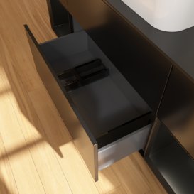 Тумба под раковину Villeroy & Boch Finion 160х50,1 см с подсветкой МДФ черный матовый лак/стекло черное матовое F742PDPD