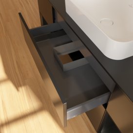 Тумба под раковину Villeroy & Boch Finion 160х50,1 см с подсветкой МДФ черный матовый лак/стекло черное матовое F742PDPD