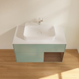 Тумба под раковину Villeroy & Boch Finion 100х50,1 см с подсветкой МДФ оливковый матовый лак/стекло белое матовое F371GNGM