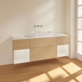 Тумба под раковину Villeroy & Boch Finion 160х50,1 см с подсветкой МДФ шпон дуба/стекло белое матовое F741GFPC