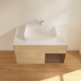 Тумба под раковину Villeroy & Boch Finion 100х50,1 см с подсветкой МДФ шпон дуба/стекло белое матовое F371GNPC