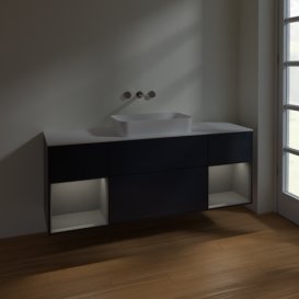 Тумба під раковину Villeroy & Boch Finion 160х50,1 см із підсвічуванням МДФ темно-синій матовий лак/скло біле матове F741GKHG