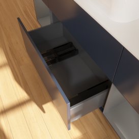 Тумба під раковину Villeroy & Boch Finion 160х50,1 см із підсвічуванням МДФ темно-синій матовий лак/скло біле матове F741GKHG