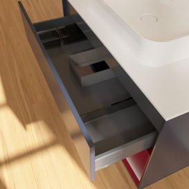 Тумба під раковину Villeroy & Boch Finion 100х50,1 см із підсвічуванням МДФ темно-синій матовий лак/скло біле матове F371HBHG