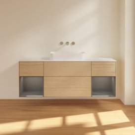 Тумба под раковину Villeroy & Boch Finion 160х50,1 см с подсветкой МДФ шпон дуба/стекло белое матовое F741GKPC