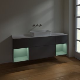 Тумба под раковину Villeroy & Boch Finion 160х50,1 см с подсветкой МДФ антрацит матовый лак/стекло белое матовое F741GMGK