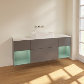 Тумба под раковину Villeroy & Boch Finion 160х50,1 см с подсветкой МДФ антрацит матовый лак/стекло белое матовое F741GMGK