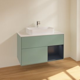 Тумба під раковину Villeroy & Boch Finion 100х50,1 см із підсвічуванням МДФ оливковий матовий лак/скло біле матове F371HGGM