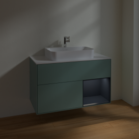 Тумба під раковину Villeroy & Boch Finion 100х50,1 см із підсвічуванням МДФ оливковий матовий лак/скло біле матове F371HGGM