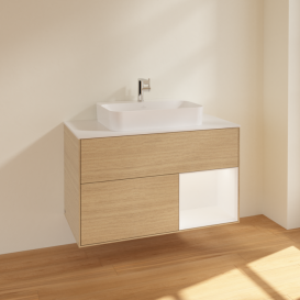 Тумба під раковину Villeroy & Boch Finion 100х50,1 см із підсвічуванням МДФ шпон дуба/скло біле матове F371MTPC