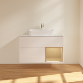 Тумба під раковину Villeroy & Boch Finion 100х50,1 см з підсвіткою МДФ білий глянцевий лак/скло біле матове F371PCGF