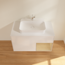 Тумба під раковину Villeroy & Boch Finion 100х50,1 см з підсвіткою МДФ білий глянцевий лак/скло біле матове F371PCGF