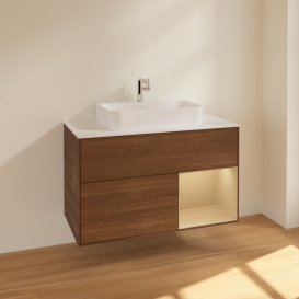 Тумба під раковину Villeroy & Boch Finion 100х50,1 см із підсвічуванням МДФ шпон волоського горіха/скло біле матове F371PCGN