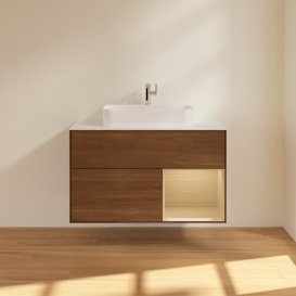 Тумба під раковину Villeroy & Boch Finion 100х50,1 см із підсвічуванням МДФ шпон волоського горіха/скло біле матове F371PCGN