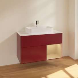 Тумба під раковину Villeroy & Boch Finion 100х50,1 см з підсвічуванням МДФ півонія матовий лак/скло біле матове F371PCHB