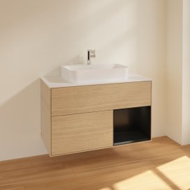 Тумба под раковину Villeroy & Boch Finion 100х50,1 см с подсветкой МДФ шпон дуба/стекло белое матовое F371PDPC