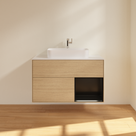 Тумба под раковину Villeroy & Boch Finion 100х50,1 см с подсветкой МДФ шпон дуба/стекло белое матовое F371PDPC