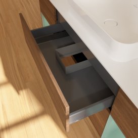 Тумба под раковину Villeroy & Boch Finion 160х50,1 см с подсветкой МДФ шпон грецкого ореха/стекло белое матовое F741GMGN