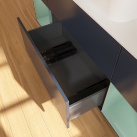 Тумба под раковину Villeroy & Boch Finion 160х50,1 см с подсветкой МДФ темно-синий матовый лак/стекло белое матовое F741GMHG