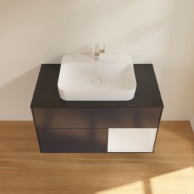 Тумба під раковину Villeroy & Boch Finion 100х50,1 см із підсвічуванням МДФ темно-синій матовий лак/скло чорне матове F372GFHG