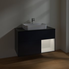 Тумба під раковину Villeroy & Boch Finion 100х50,1 см із підсвічуванням МДФ темно-синій матовий лак/скло чорне матове F372GFHG