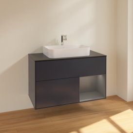 Тумба під раковину Villeroy & Boch Finion 100х50,1 см із підсвічуванням МДФ темно-синій матовий лак/скло чорне матове F372GKHG