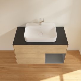 Тумба под раковину Villeroy & Boch Finion 100х50,1 см с подсветкой МДФ шпон дуба/стекло черное матовое F372GKPC