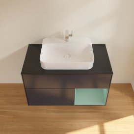 Тумба під раковину Villeroy & Boch Finion 100х50,1 см із підсвічуванням МДФ темно-синій матовий лак/скло чорне матове F372GMHG