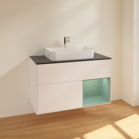 Тумба під раковину Villeroy & Boch Finion 100х50,1 см із підсвічуванням МДФ білий матовий лак/скло чорне матове F372GMMT