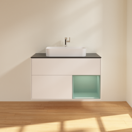 Тумба под раковину Villeroy & Boch Finion 100х50,1 см с подсветкой МДФ белый матовый лак/стекло черное матовое F372GMMT