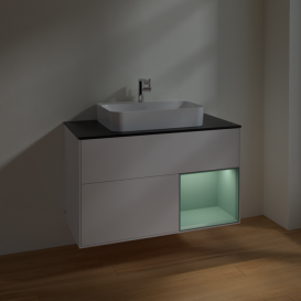 Тумба под раковину Villeroy & Boch Finion 100х50,1 см с подсветкой МДФ белый матовый лак/стекло черное матовое F372GMMT