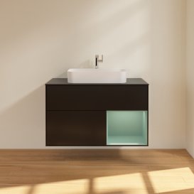 Тумба під раковину Villeroy & Boch Finion 100х50,1 см із підсвічуванням МДФ чорний матовий лак/скло чорне матове F372GMPD