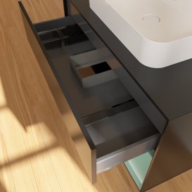 Тумба під раковину Villeroy & Boch Finion 100х50,1 см із підсвічуванням МДФ чорний матовий лак/скло чорне матове F372GMPD