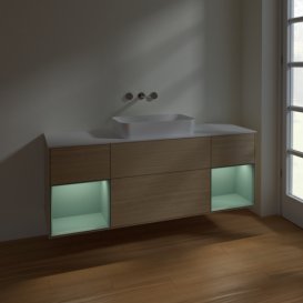 Тумба под раковину Villeroy & Boch Finion 160х50,1 см с подсветкой МДФ шпон дуба/стекло белое матовое F741GMPC